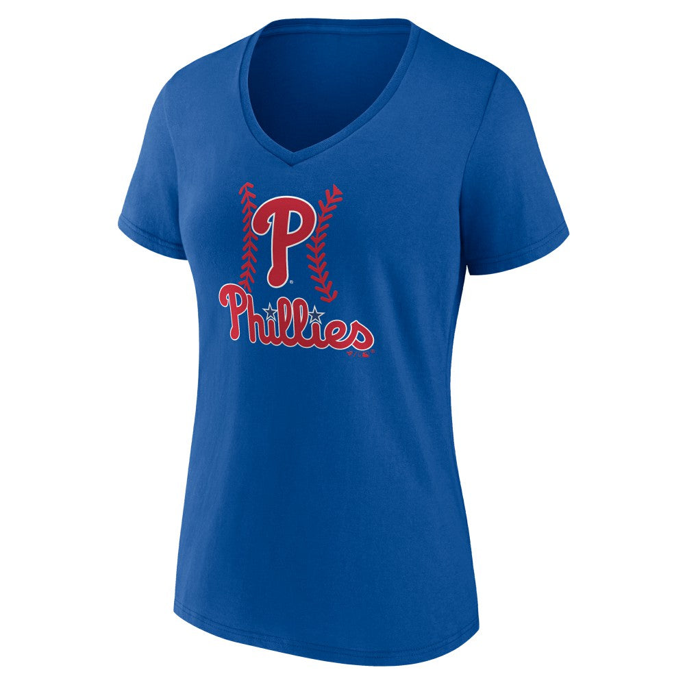 Royal Philadelphia Phillies Women's Personalized Name & Number Fastball V-Neck T-Shirt