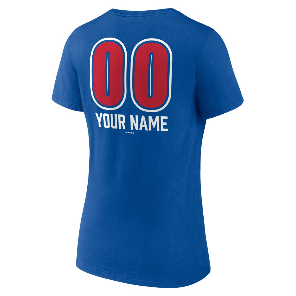 Royal Philadelphia Phillies Women's Personalized Name & Number Fastball V-Neck T-Shirt
