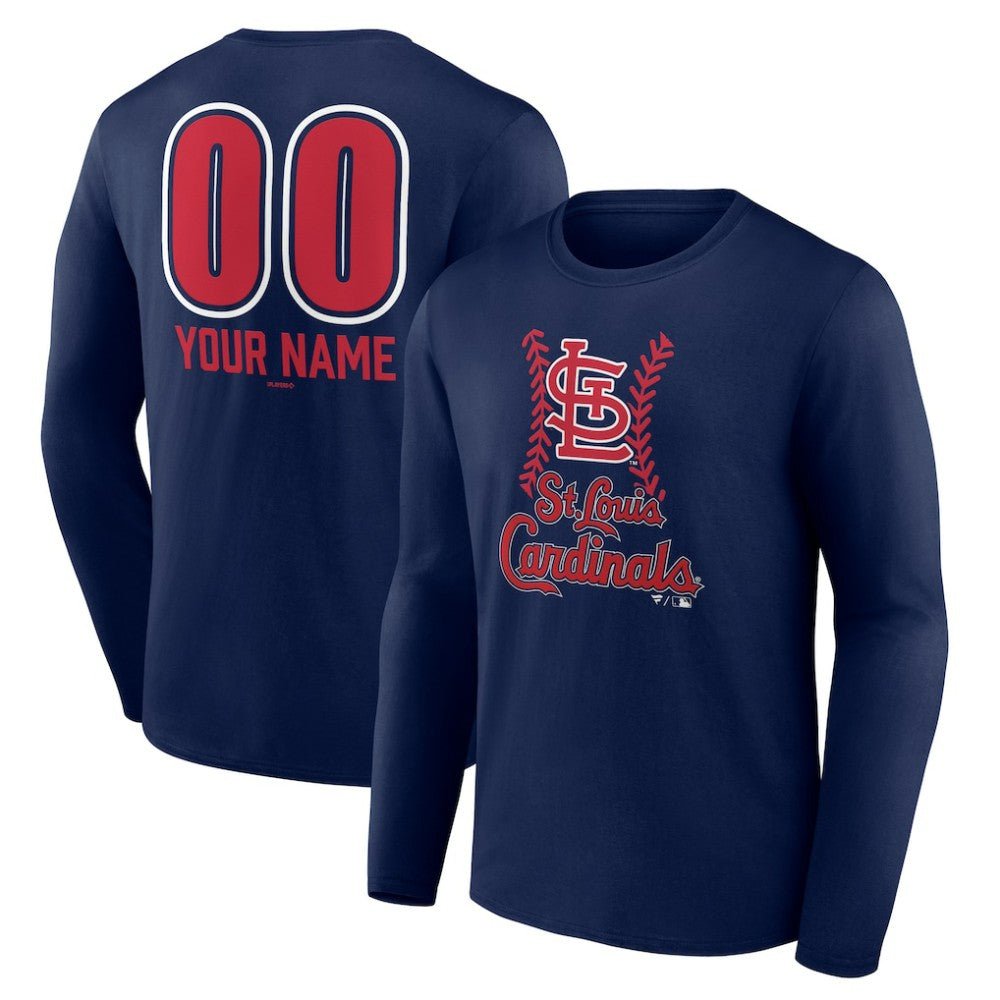 Navy St. Louis Cardinals Personalized Name & Number Fastball Long Sleeve T-Shirt