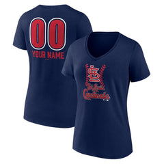 Navy St. Louis Cardinals Women's Personalized Name & Number Fastball V-Neck T-Shirt