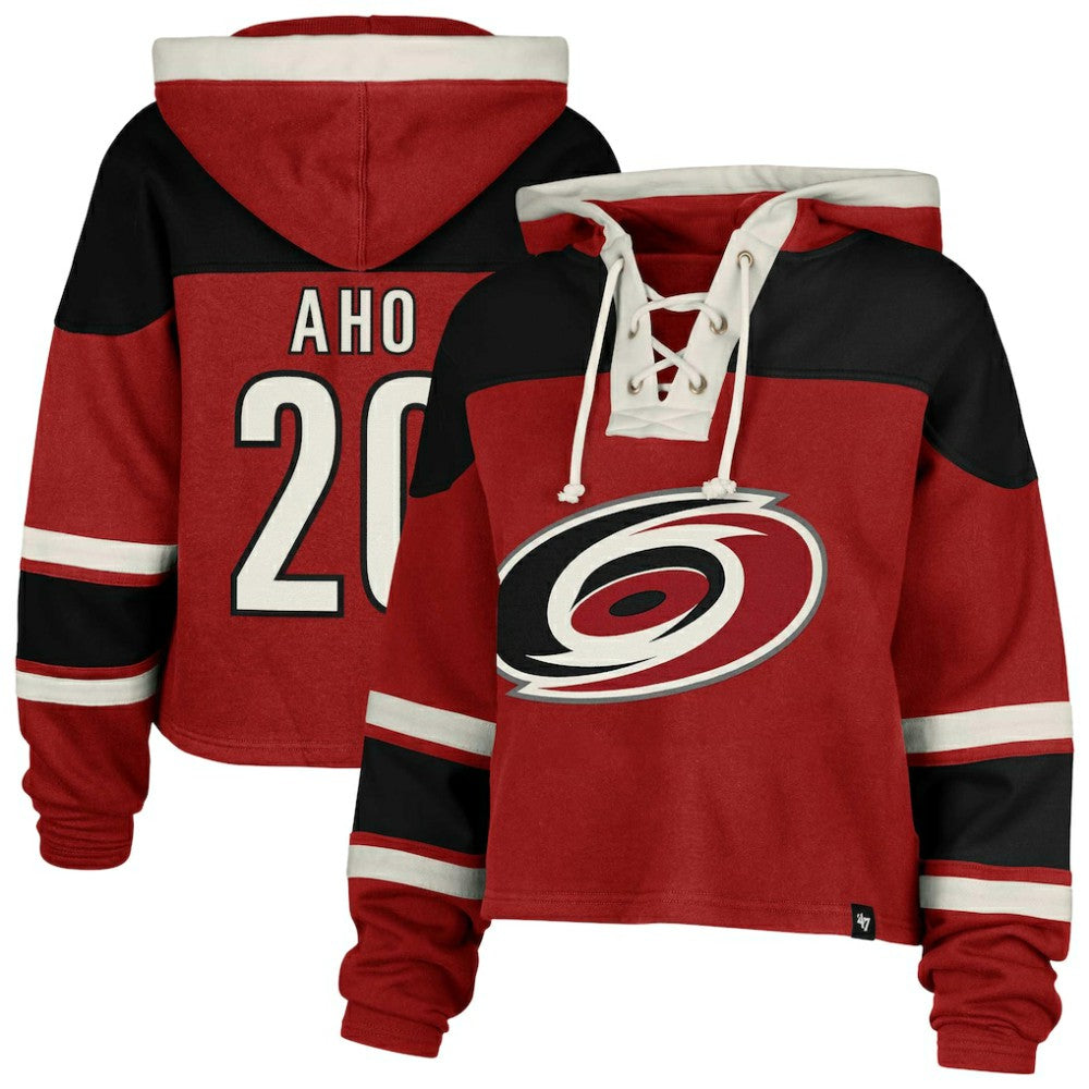 NHL Sebastian Aho Carolina Hurricanes '47 Women's Superior Lacer Cropped Pullover Hoodie