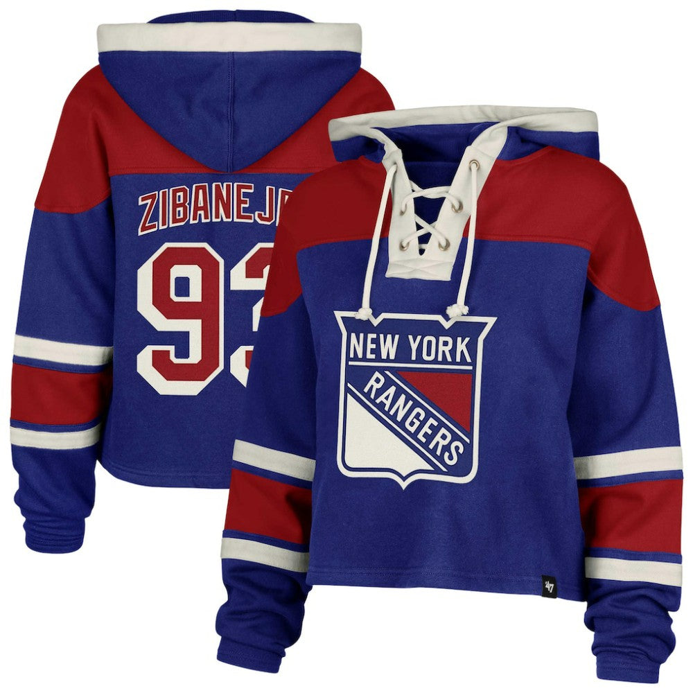 NHL Mika Zibanejad New York Rangers '47 Women's Superior Lacer Cropped Pullover Hoodie