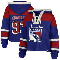 NHL Mika Zibanejad New York Rangers '47 Women's Superior Lacer Cropped Pullover Hoodie