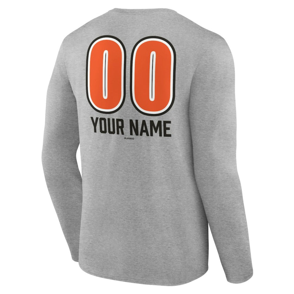 Gray Baltimore Orioles Personalized Name & Number Fastball Long Sleeve T-Shirt
