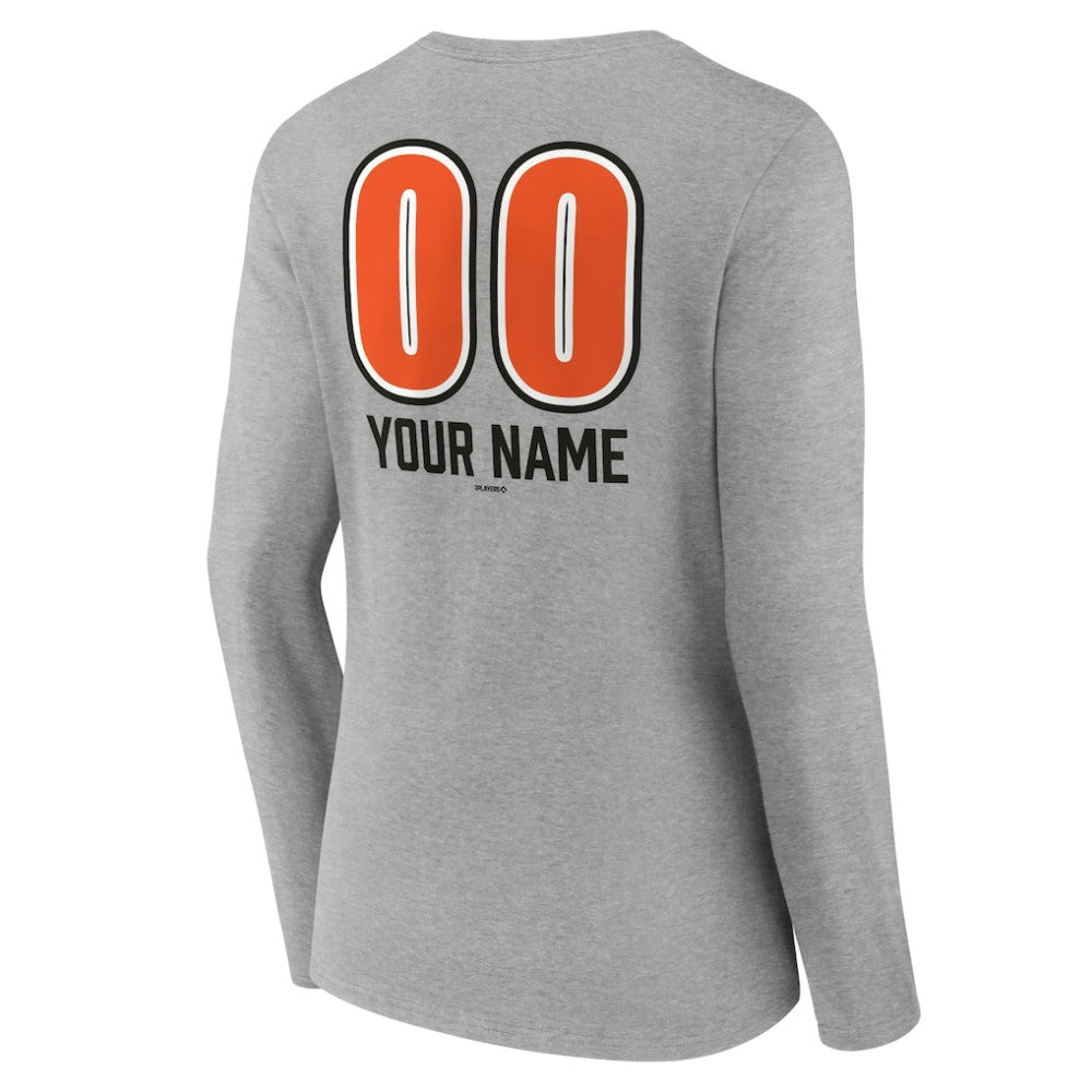 Gray Baltimore Orioles Women's Personalized Name & Number Fastball Long Sleeve V-Neck T-Shirt