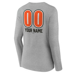 Gray Baltimore Orioles Women's Personalized Name & Number Fastball Long Sleeve V-Neck T-Shirt