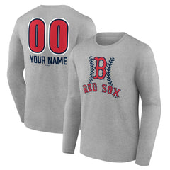 Gray Boston Red Sox Personalized Name & Number Fastball Long Sleeve T-Shirt