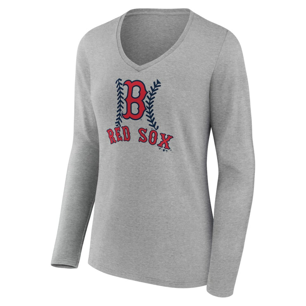 Gray Boston Red Sox Women's Personalized Name & Number Fastball Long Sleeve V-Neck T-Shirt