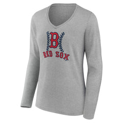 Gray Boston Red Sox Women's Personalized Name & Number Fastball Long Sleeve V-Neck T-Shirt