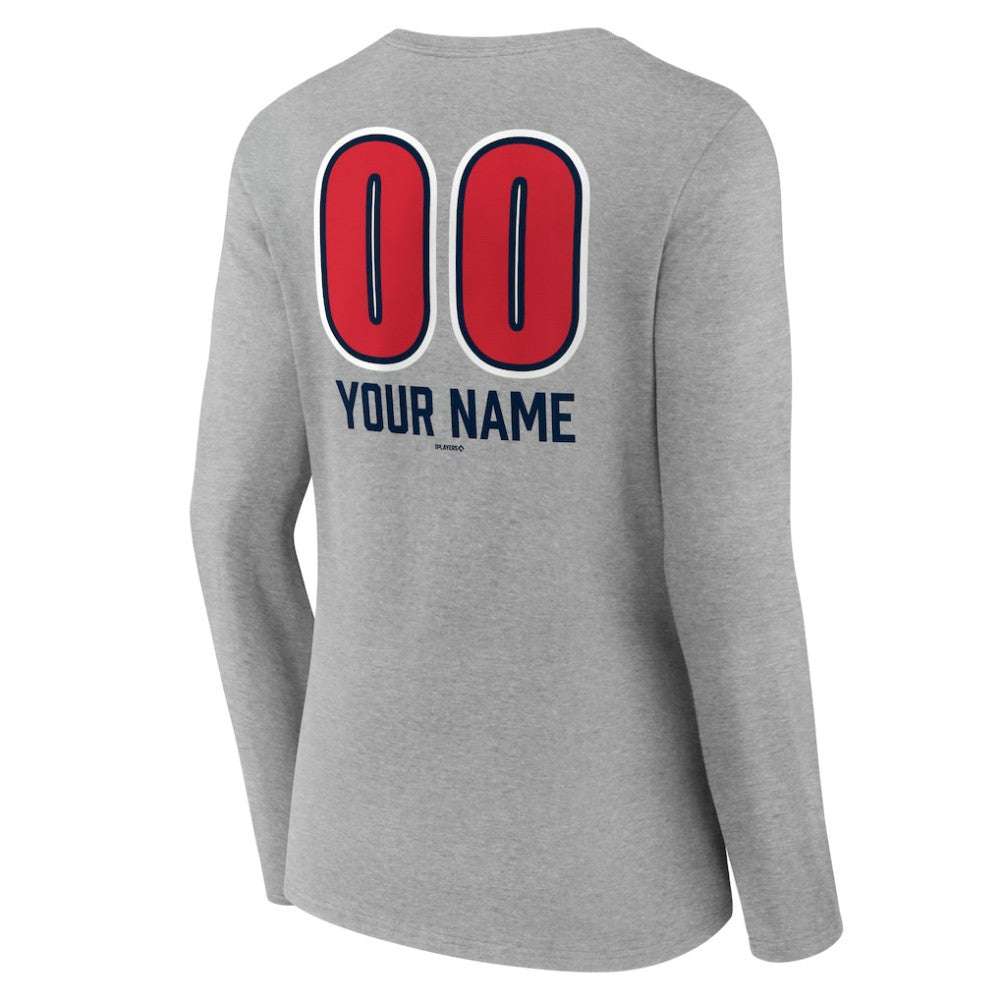 Gray Boston Red Sox Women's Personalized Name & Number Fastball Long Sleeve V-Neck T-Shirt