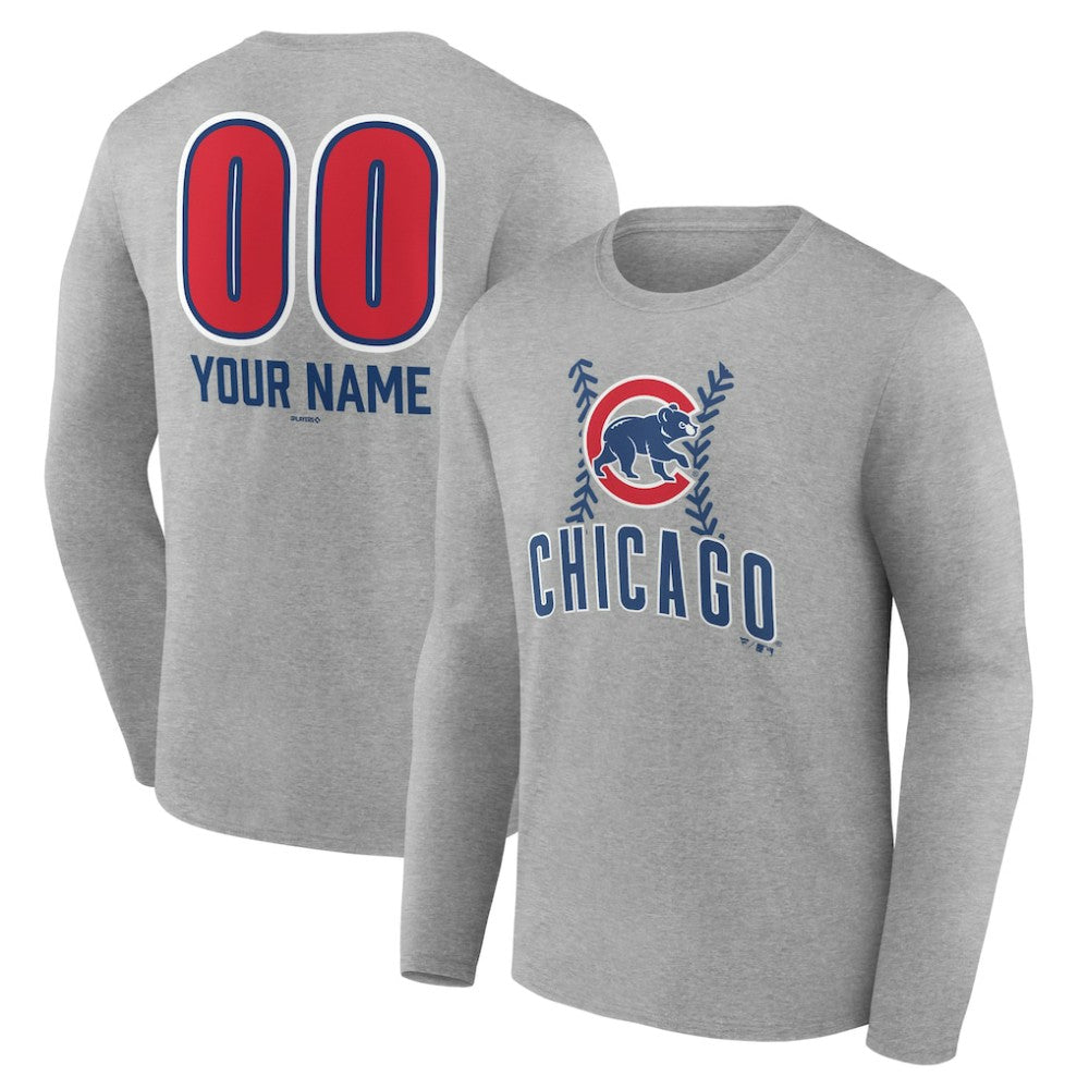Gray Chicago Cubs Personalized Name & Number Fastball Long Sleeve T-Shirt