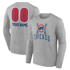Gray Chicago Cubs Personalized Name & Number Fastball Long Sleeve T-Shirt