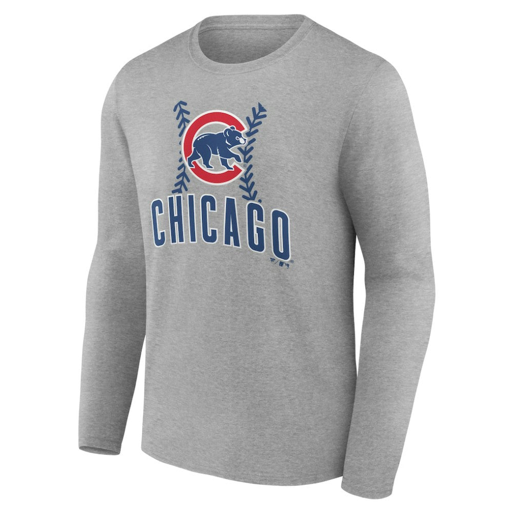 Gray Chicago Cubs Personalized Name & Number Fastball Long Sleeve T-Shirt