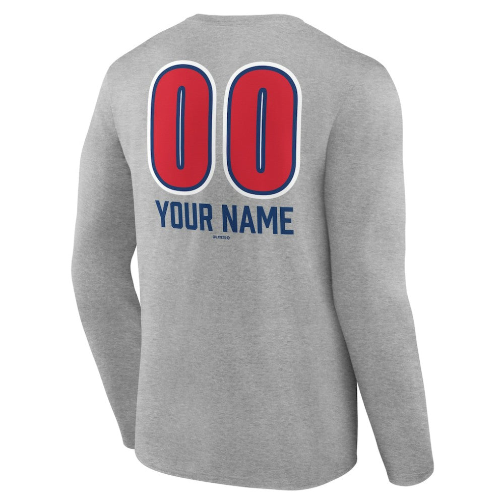 Gray Chicago Cubs Personalized Name & Number Fastball Long Sleeve T-Shirt