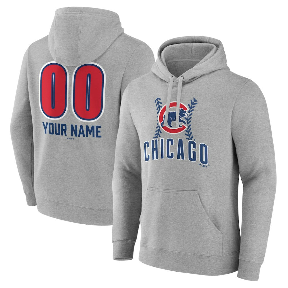 Gray Chicago Cubs Personalized Name & Number Fastball Pullover Hoodie