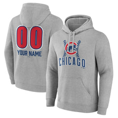 Gray Chicago Cubs Personalized Name & Number Fastball Pullover Hoodie