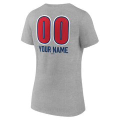 Gray Chicago Cubs Women's Personalized Name & Number Fastball V-Neck T-Shirt