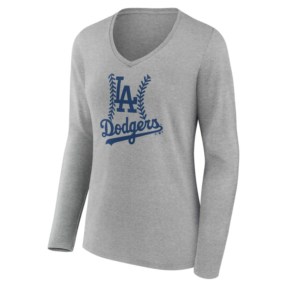 Gray Los Angeles Dodgers Women's Personalized Name & Number Fastball Long Sleeve V-Neck T-Shirt