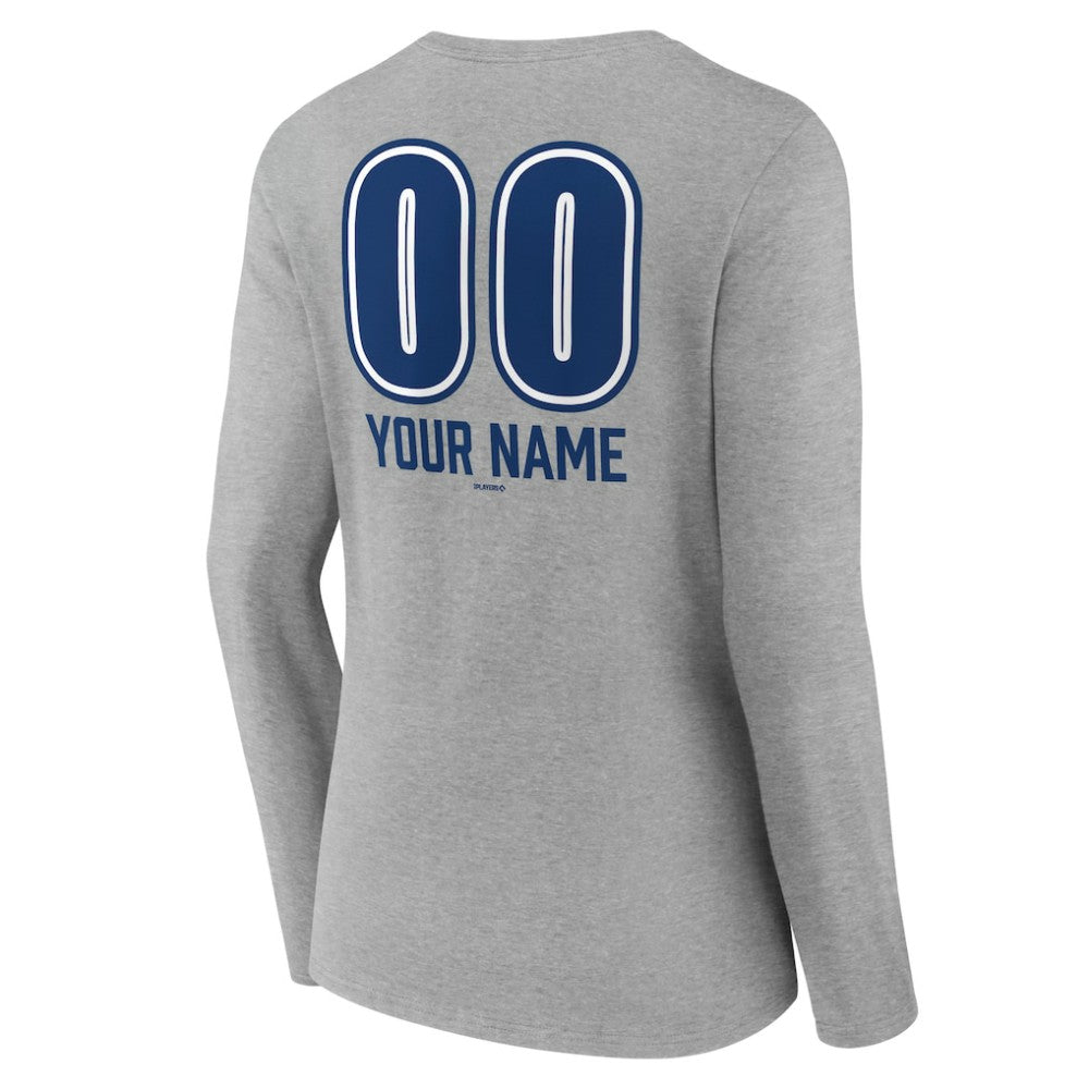 Gray Los Angeles Dodgers Women's Personalized Name & Number Fastball Long Sleeve V-Neck T-Shirt