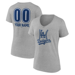 Gray Los Angeles Dodgers Women's Personalized Name & Number Fastball V-Neck T-Shirt