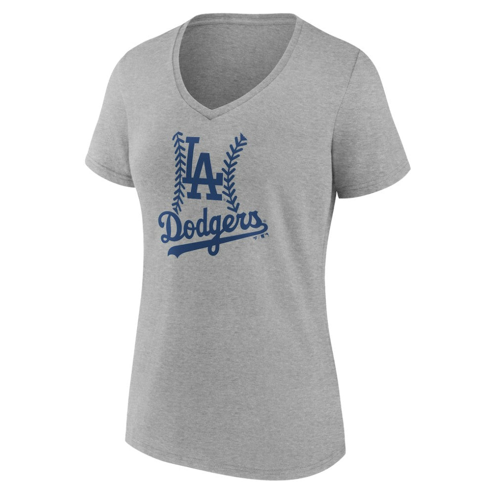 Gray Los Angeles Dodgers Women's Personalized Name & Number Fastball V-Neck T-Shirt