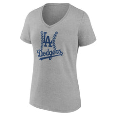 Gray Los Angeles Dodgers Women's Personalized Name & Number Fastball V-Neck T-Shirt