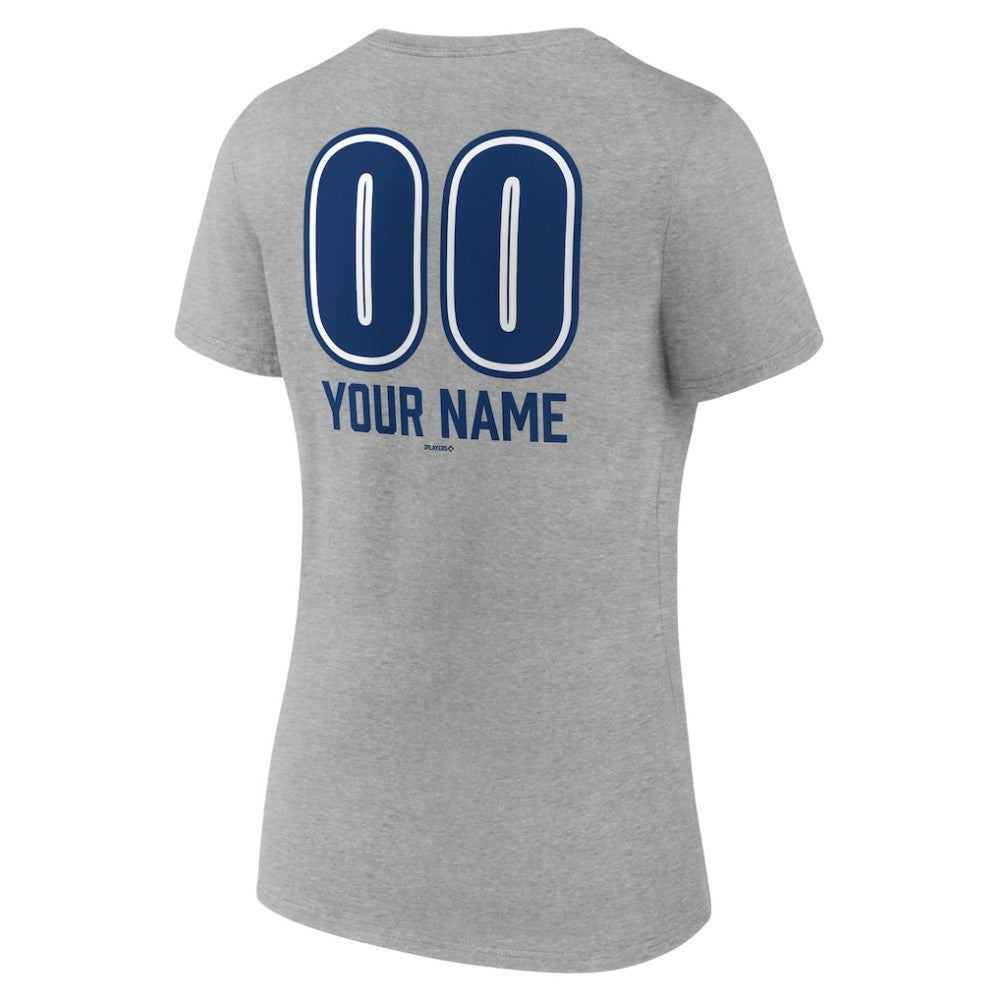 Gray Los Angeles Dodgers Women's Personalized Name & Number Fastball V-Neck T-Shirt
