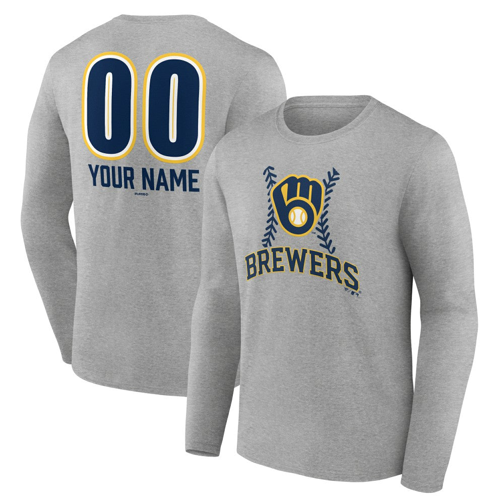 Gray Milwaukee Brewers Personalized Name & Number Fastball Long Sleeve T-Shirt