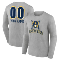 Gray Milwaukee Brewers Personalized Name & Number Fastball Long Sleeve T-Shirt