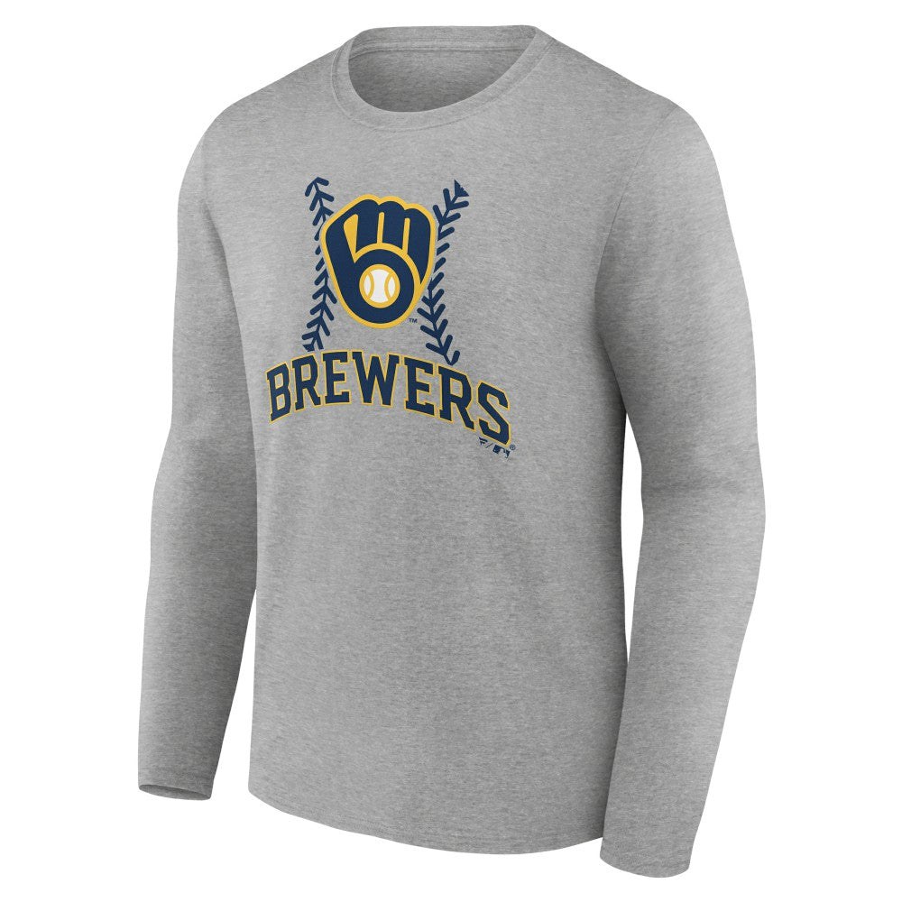 Gray Milwaukee Brewers Personalized Name & Number Fastball Long Sleeve T-Shirt