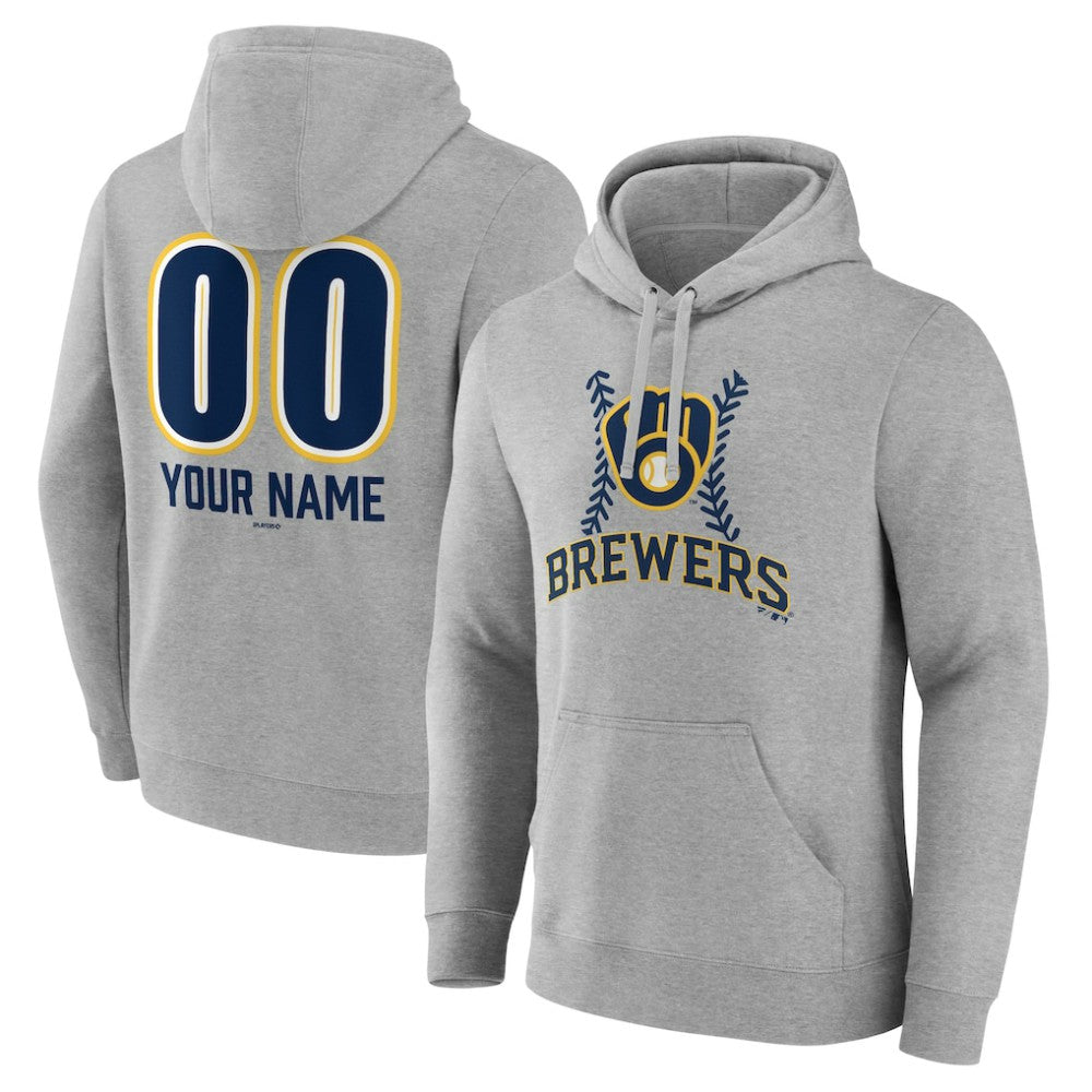 Gray Milwaukee Brewers Personalized Name & Number Fastball Pullover Hoodie