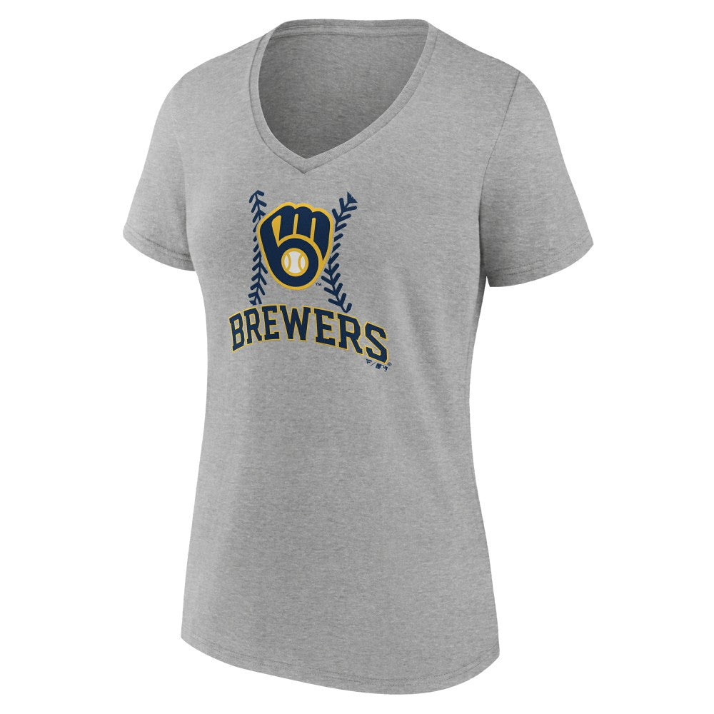 Gray Milwaukee Brewers Women's Personalized Name & Number Fastball V-Neck T-Shirt
