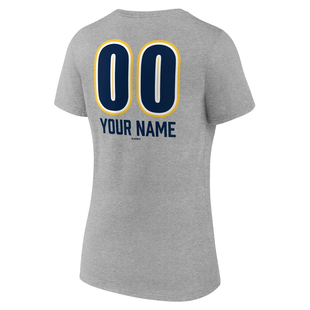 Gray Milwaukee Brewers Women's Personalized Name & Number Fastball V-Neck T-Shirt