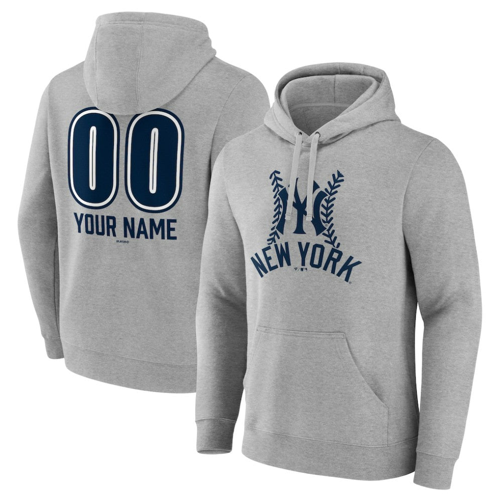 Gray New York Yankees Personalized Name & Number Fastball Pullover Hoodie