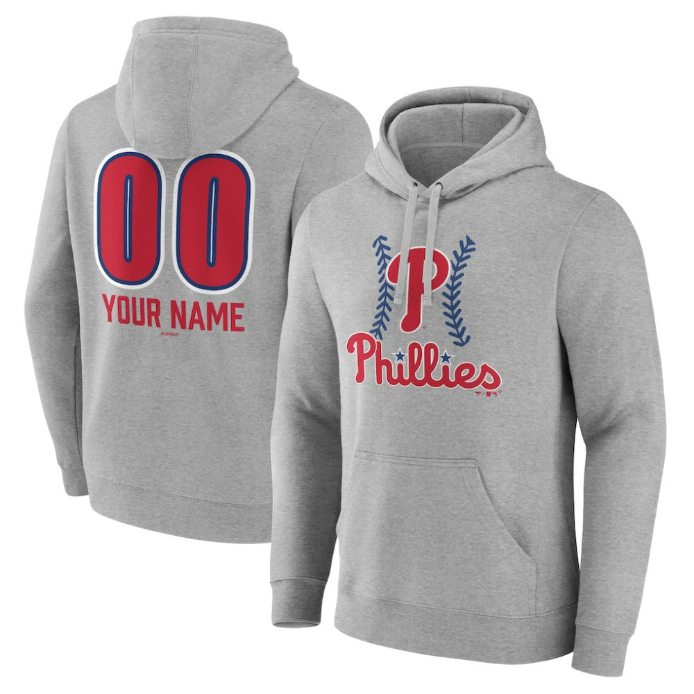 Gray Philadelphia Phillies Personalized Name & Number Fastball Pullover Hoodie