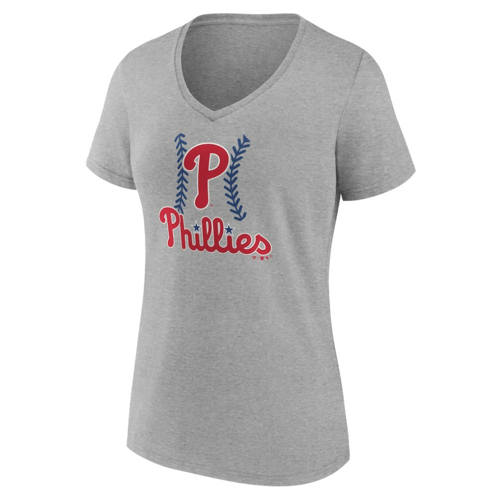 Gray Philadelphia Phillies Women's Personalized Name & Number Fastball V-Neck T-Shirt