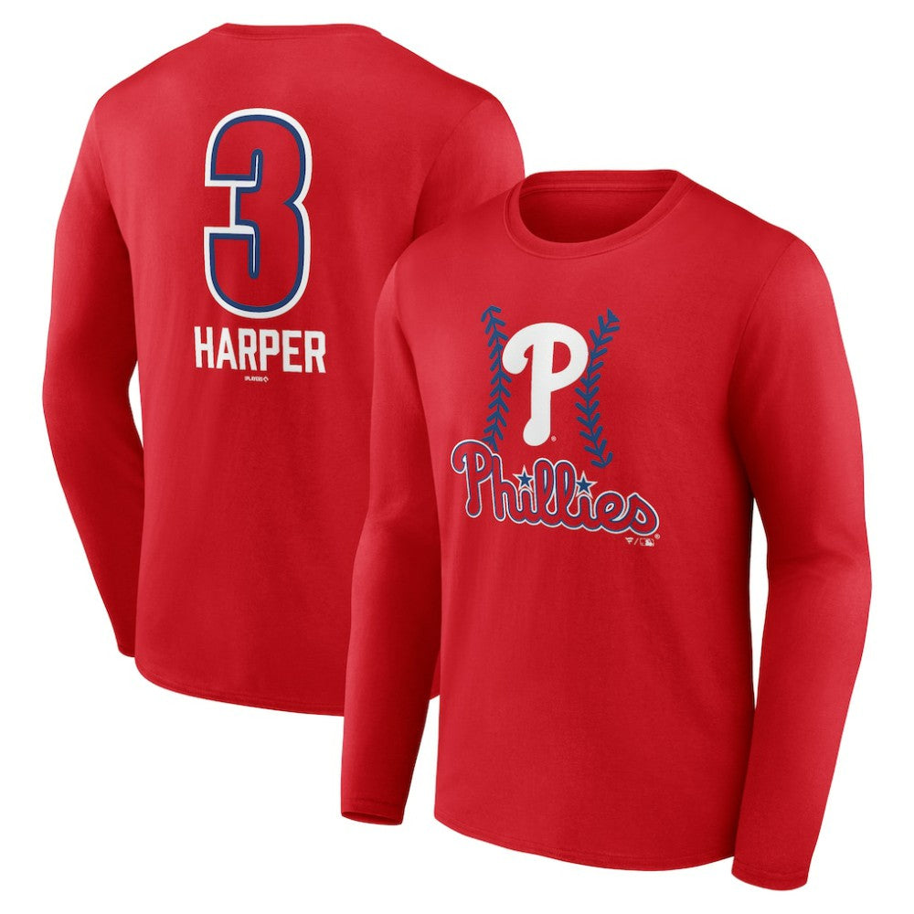Red Bryce Harper Philadelphia Phillies Fastball Player Name & Number Long Sleeve T-Shirt