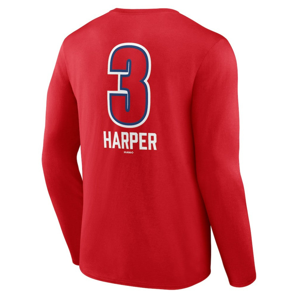 Red Bryce Harper Philadelphia Phillies Fastball Player Name & Number Long Sleeve T-Shirt