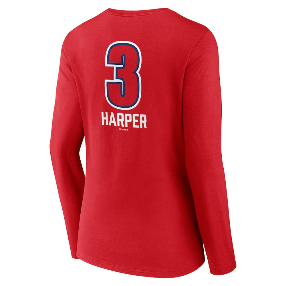 Red Bryce Harper Philadelphia Phillies Women's Fastball Player Name & Number Long Sleeve V-Neck T-Shirt