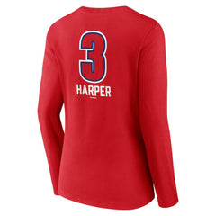 Red Bryce Harper Philadelphia Phillies Women's Fastball Player Name & Number Long Sleeve V-Neck T-Shirt