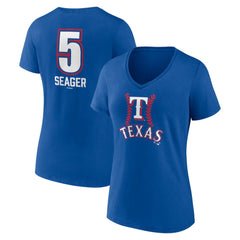 Royal Corey Seager Texas Rangers Women's Fastball Player Name & Number V-Neck T-Shirt
