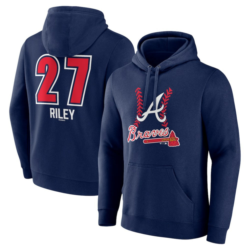 Navy Austin Riley Atlanta Braves Fastball Player Name & Number Pullover Hoodie