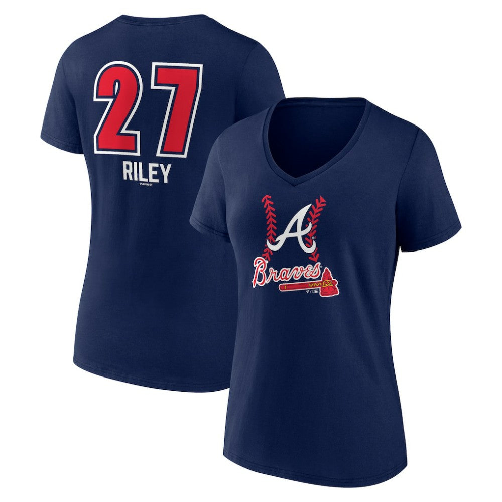 Navy Austin Riley Atlanta Braves Women's Fastball Player Name & Number V-Neck T-Shirt