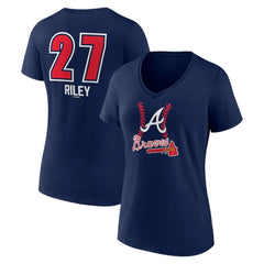 Navy Austin Riley Atlanta Braves Women's Fastball Player Name & Number V-Neck T-Shirt