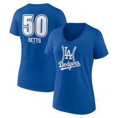 Royal Mookie Betts Los Angeles Dodgers Women's Fastball Player Name & Number V-Neck T-Shirt