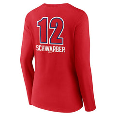 Red Kyle Schwarber Philadelphia Phillies Women's Fastball Player Name & Number Long Sleeve V-Neck T-Shirt