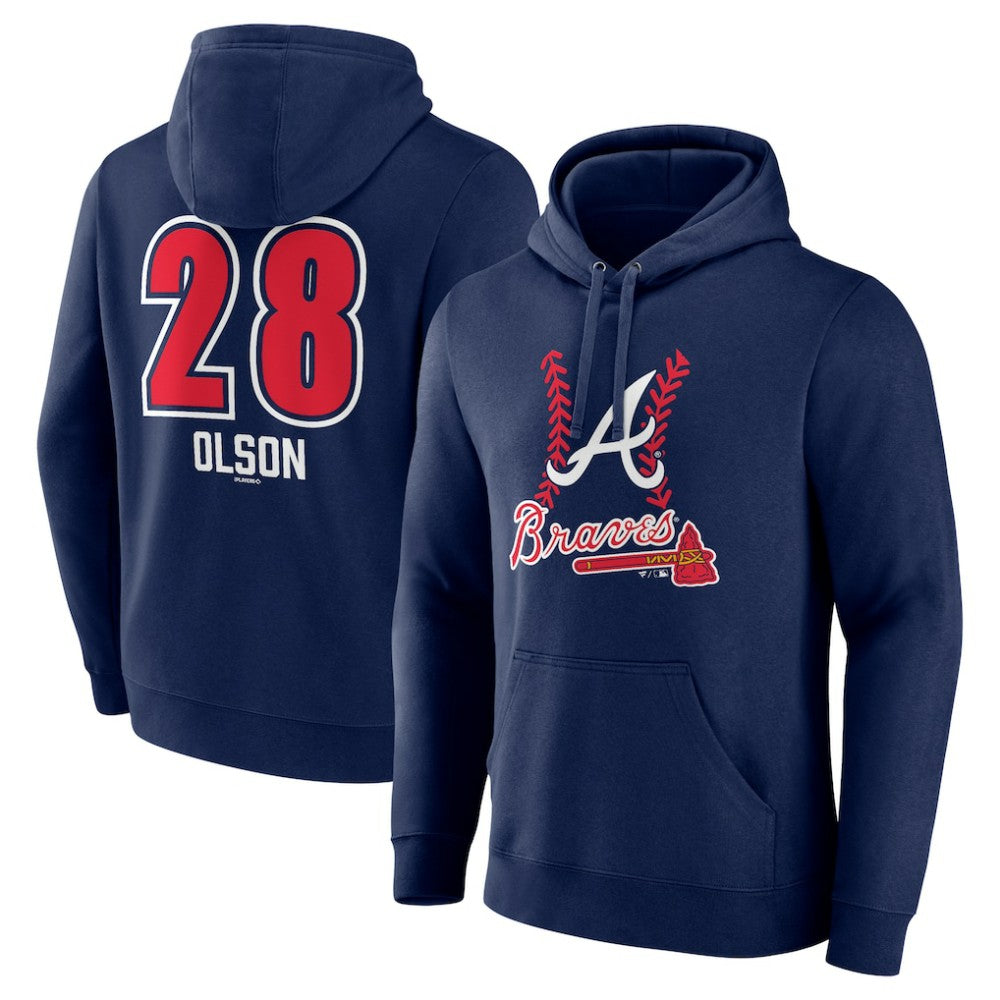 Navy Matt Olson Atlanta Braves Fastball Player Name & Number Pullover Hoodie