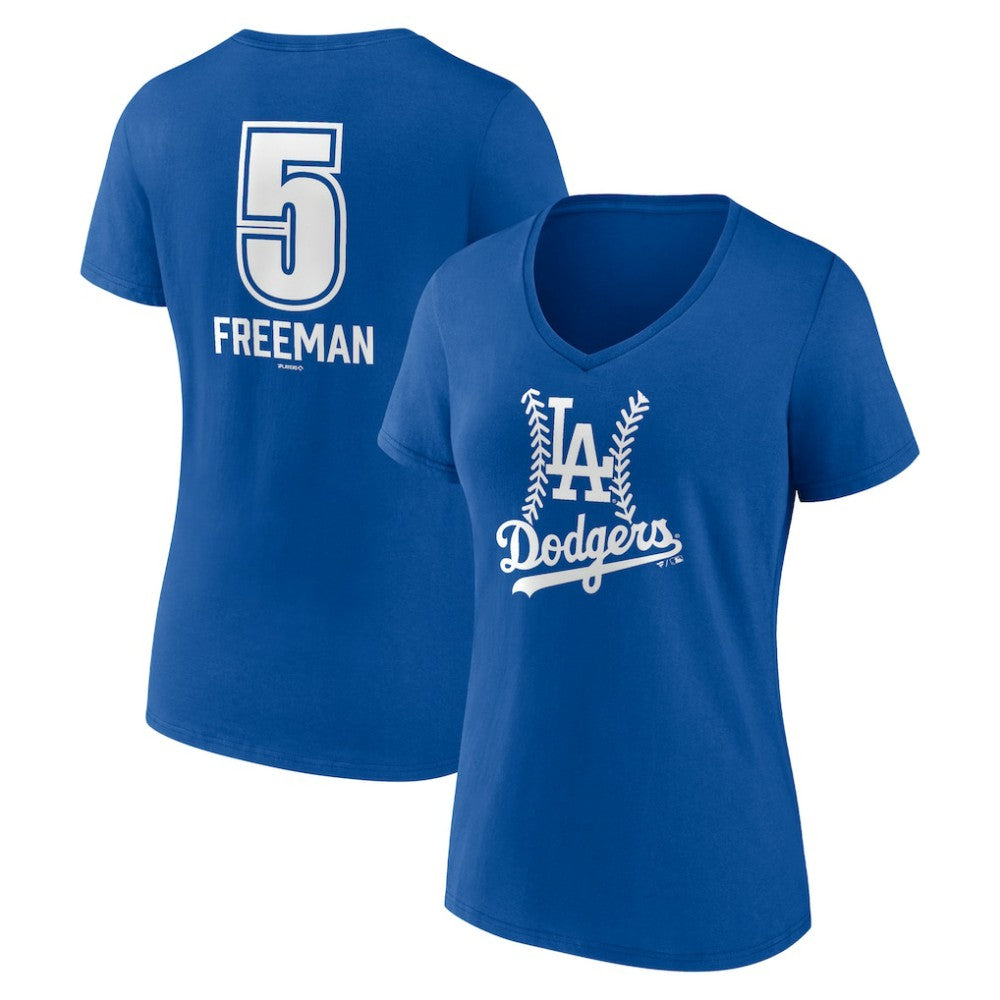 Royal Freddie Freeman Los Angeles Dodgers Women's Fastball Player Name & Number V-Neck T-Shirt
