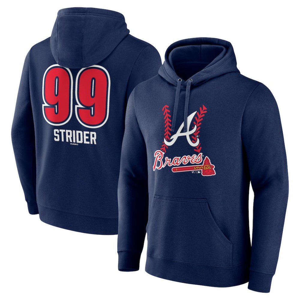 Navy Spencer Strider Atlanta Braves Fastball Player Name & Number Pullover Hoodie