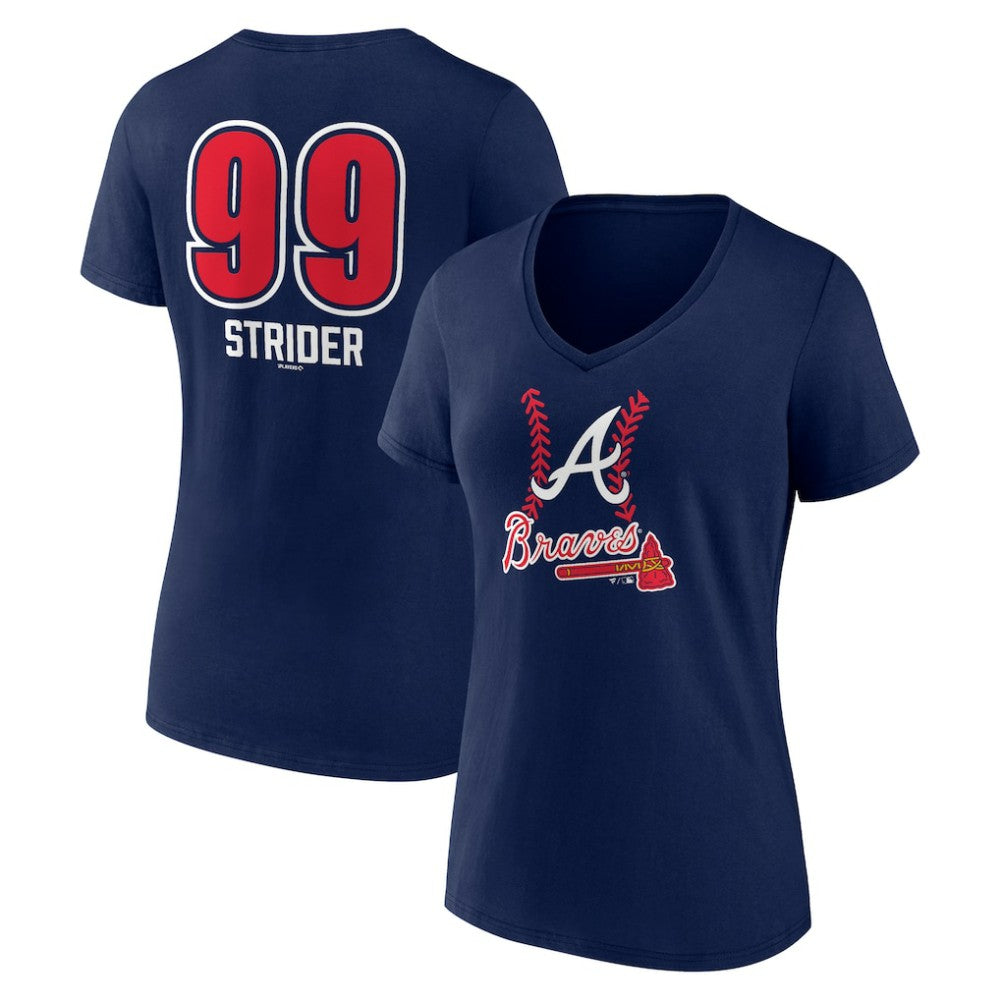Navy Spencer Strider Atlanta Braves Women's Fastball Player Name & Number V-Neck T-Shirt